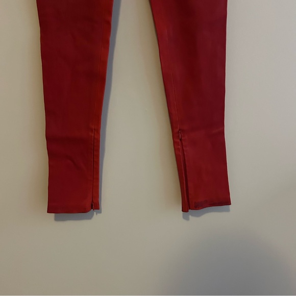 Balenciaga Red Leather Leggings Pull On Zipper Hem Vibrant Bold 38 - Picture 3 of 12